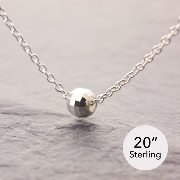 Megu's Attic Jewelry - 20" Sterling Silver Mirror Ball Necklace, disco ball, dainty necklace z 34-7s-sp